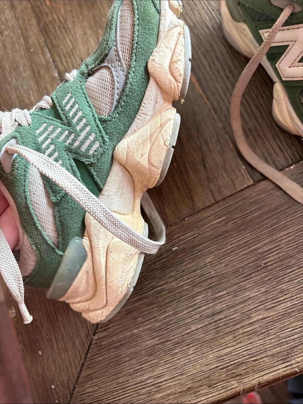 New Balance Kids Green and Cream Trail-Style Sneakers
